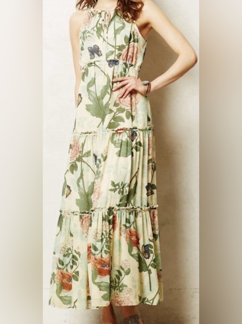 Maeve Anthropologie Ruffled Tiered Maravilla Maxi Dress Size 0P - Picture 2 of 6